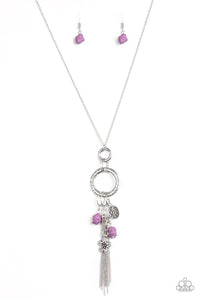 Paparazzi "Tour de Desert" Purple Stone Silver Hoop Necklace & Earring Set Paparazzi Jewelry