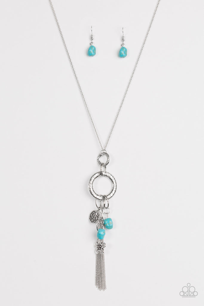 Paparazzi "Tour de Desert" Blue Turquoise Stone Silver Hoop Necklace