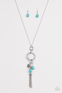 Paparazzi "Tour de Desert" Blue Turquoise Stone Silver Hoop Necklace & Earring Set Paparazzi Jewelry