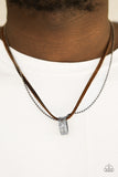 Paparazzi "The Ring Bearer" Brown Suede Gunmetal Ball Chain Silver Ring Pendant Urban Necklace Unisex Paparazzi Jewelry