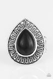 Paparazzi "Totally Tropicana" Black Stone Leafy Design Silver Ring Paparazzi Jewelry