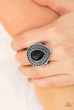 Paparazzi "Totally Tropicana" Black Stone Leafy Design Silver Ring Paparazzi Jewelry