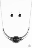Paparazzi "Cause A STEER" Black Stone Silver Frame Necklace & Earring Set Paparazzi Jewelry