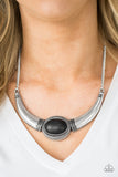 Paparazzi "Cause A STEER" Black Stone Silver Frame Necklace & Earring Set Paparazzi Jewelry
