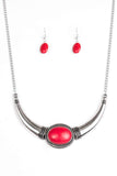 Paparazzi "Cause A STEER" Red Necklace & Earring Set Paparazzi Jewelry