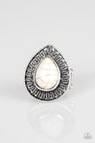 Paparazzi "Totally Tropicana" White Stone Leafy Design Silver Ring Paparazzi Jewelry