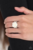Paparazzi "PRIMROSE and Proper" White Resin Rose Silver Ring Paparazzi Jewelry