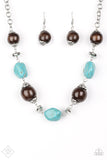 Paparazzi "Earth Goddess" FASHION FIX Simply Santa Fe April 2018 Blue Turquoise Stone Brown Wooden Bead Necklace & Earring Set Paparazzi Jewelry