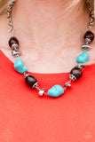Paparazzi "Earth Goddess" FASHION FIX Simply Santa Fe April 2018 Blue Turquoise Stone Brown Wooden Bead Necklace & Earring Set Paparazzi Jewelry