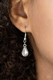 Paparazzi "Typhoon Shimmer" White Teardrop Pendant Silver Necklace & Earring Set Paparazzi Jewelry