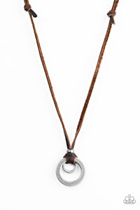 Paparazzi "Get To High Ground" Brown Leather Knot Silver Pendant Urban Necklace Unisex Paparazzi Jewelry