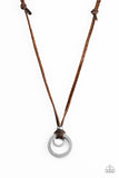 Paparazzi "Get To High Ground" Brown Leather Knot Silver Pendant Urban Necklace Unisex Paparazzi Jewelry