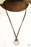 Paparazzi "Get To High Ground" Brown Leather Knot Silver Pendant Urban Necklace Unisex Paparazzi Jewelry