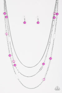 Paparazzi "East Coast Classic" Purple Bead Silver Hoop Long Necklace & Earring Set Paparazzi Jewelry