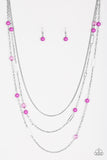 Paparazzi "East Coast Classic" Purple Bead Silver Hoop Long Necklace & Earring Set Paparazzi Jewelry