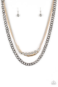 Paparazzi "Metal Melee" Multi Gold Silver Gunmetal Necklace & Earring Set Paparazzi Jewelry