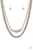 Paparazzi "Metal Melee" Multi Gold Silver Gunmetal Necklace & Earring Set Paparazzi Jewelry