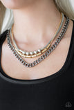 Paparazzi "Metal Melee" Multi Gold Silver Gunmetal Necklace & Earring Set Paparazzi Jewelry