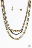 Paparazzi "Metal Melee" Brass and Gunmetal Bead Chain Necklace & Earring Set Paparazzi Jewelry
