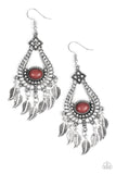 Paparazzi "The Flight of Your Life" Brown Stone Silver Feather Earrings Paparazzi Jewelry