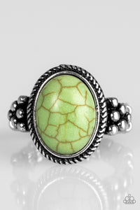 Paparazzi "Stone Age Sophistication" Green Stone Textured Silver Ring Paparazzi Jewelry