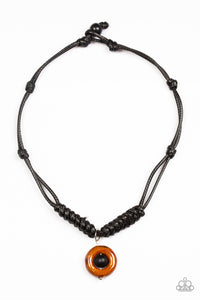 Paparazzi "Stylishly Stone Age" Black Cord Brown Wooden Accent Urban Necklace Unisex Paparazzi Jewelry