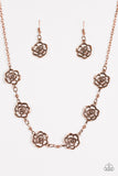Paparazzi "Rosebud Rapture" Copper Rosebud Floral Design Necklace & Earring Set Paparazzi Jewelry
