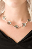 Paparazzi "Rosebud Rapture" Silver Rosebud Floral Design Necklace & Earring Set Paparazzi Jewelry