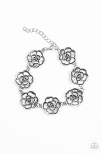 Paparazzi "Nip It In The ROSEBUD" Silver Rosebud Floral Link Bracelet Paparazzi Jewelry