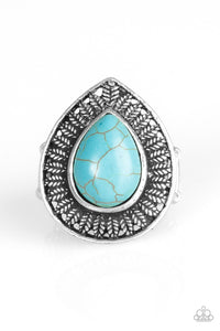 Paparazzi "Totally Tropicana" Blue Turquoise Stone Leafy Design Silver Ring Paparazzi Jewelry