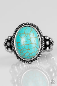 Paparazzi "Stone Age Sophistication" Blue Turquoise Stone Textured Silver Ring Paparazzi Jewelry