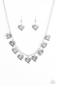 Paparazzi "Speaking From The Heart" Silver Necklace & Earring Set Paparazzi Jewelry