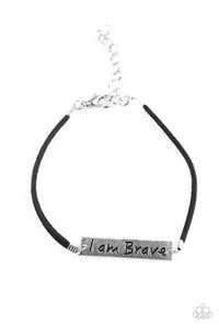 Paparazzi "Brave Spirit" Black Suede Silver Plate I AM BRAVE Bracelet Paparazzi Jewelry