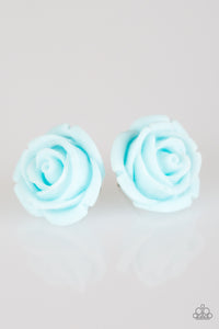 Paparazzi "Rose Roulette" Blue Resin Rose Silver Post Earrings Paparazzi Jewelry