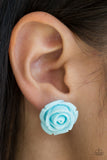 Paparazzi "Rose Roulette" Blue Resin Rose Silver Post Earrings Paparazzi Jewelry