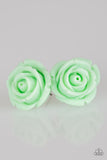 Paparazzi "Rose Roulette" Green Resin Rose Silver Post Earrings Paparazzi Jewelry