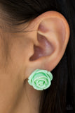Paparazzi "Rose Roulette" Green Resin Rose Silver Post Earrings Paparazzi Jewelry