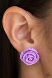 Paparazzi "Rose Roulette" Purple Resin Rose Silver Post Earrings Paparazzi Jewelry