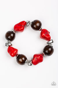 Paparazzi "Gorgeously Grounded" Red Stone Brown Wooden Bead Bracelet Paparazzi Jewelry