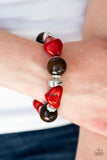 Paparazzi "Gorgeously Grounded" Red Stone Brown Wooden Bead Bracelet Paparazzi Jewelry