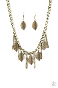 Paparazzi VINTAGE VAULT "Serenely Sequoia" Brass Necklace & Earring Set Paparazzi Jewelry