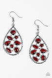 Paparazzi "That Thing You DEW" Red Moonstone Silver Teardrop  Earrings Paparazzi Jewelry
