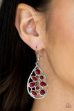 Paparazzi "That Thing You DEW" Red Moonstone Silver Teardrop  Earrings Paparazzi Jewelry