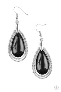 Paparazzi "Spring Splendor" Black Teardrop Bead Silver Earrings Paparazzi Jewelry