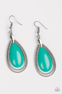 Paparazzi "Spring Splendor" Green Teardrop Bead Silver Earrings Paparazzi Jewelry