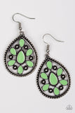 Paparazzi "Spring Arrival" Green Accent Silver Teardrop Earrings Paparazzi Jewelry