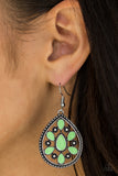 Paparazzi "Spring Arrival" Green Accent Silver Teardrop Earrings Paparazzi Jewelry