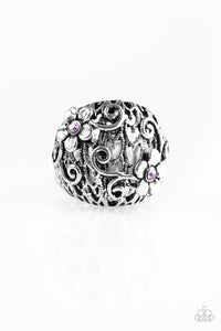 Paparazzi "Spring Holiday" Purple Rhinestone Flower Bloom Silver Ring Paparazzi Jewelry