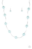 Paparazzi "Perfectly Polished" Blue Pearl Curved Silver Bead Necklace & Earring Set Paparazzi Jewelry