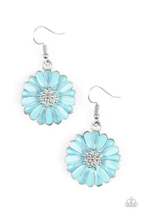Paparazzi "Distracted By Daisies" Blue Flower Studded Center Silver Earrings Paparazzi Jewelry